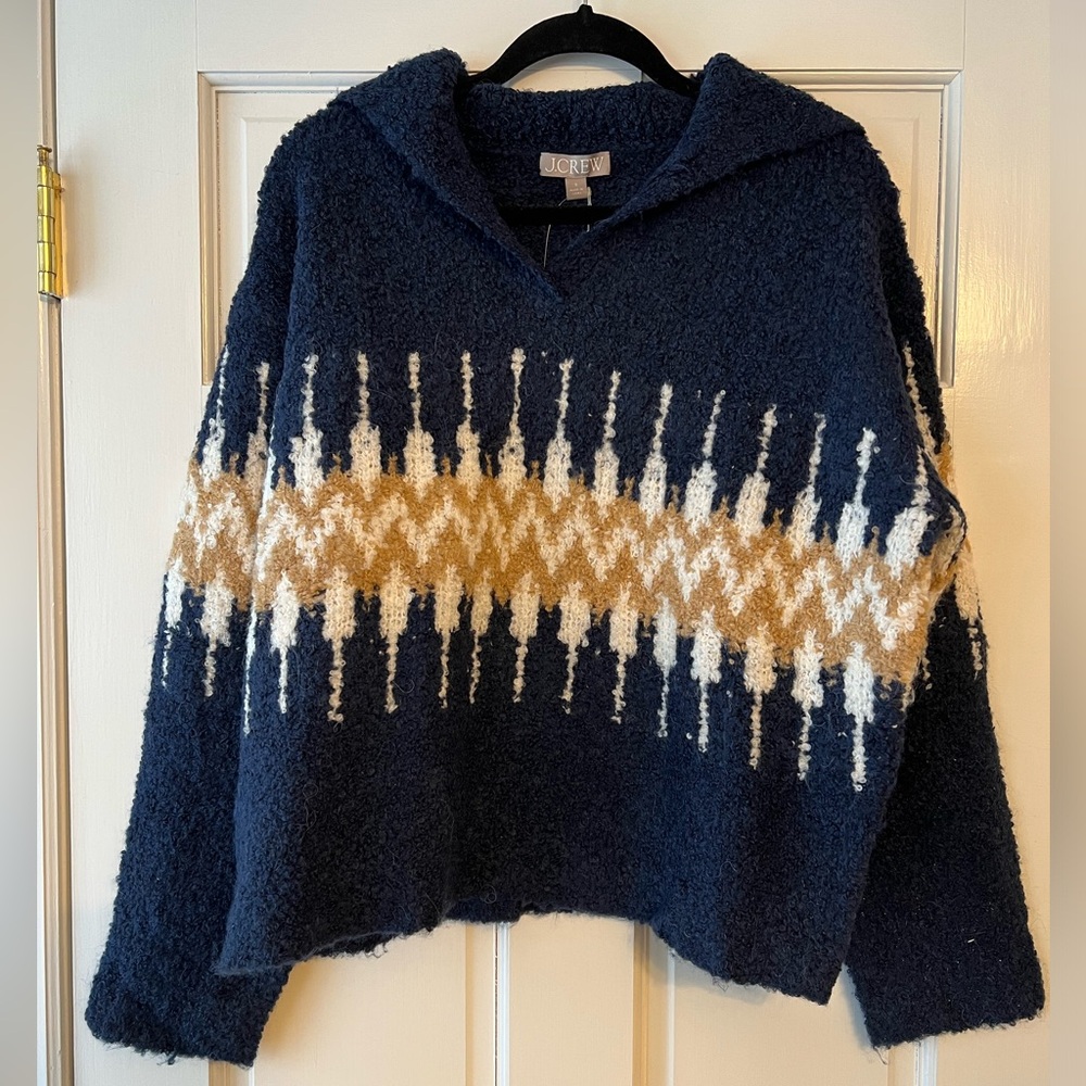 J. Crew Fair Isle johnny-collar sweater in bouclé yarn NWT